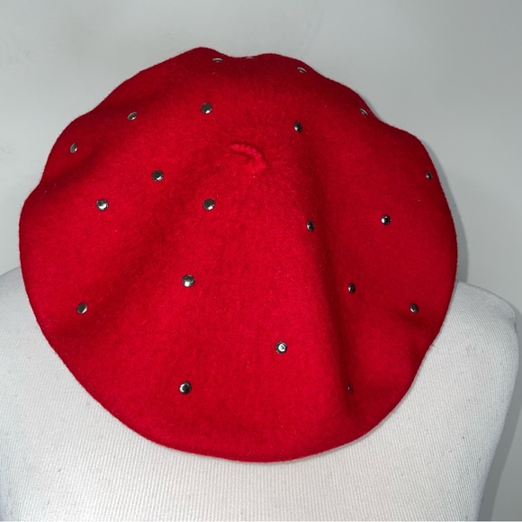 Red Wool Felted Beret Silver Studs - Picture 7 of 7